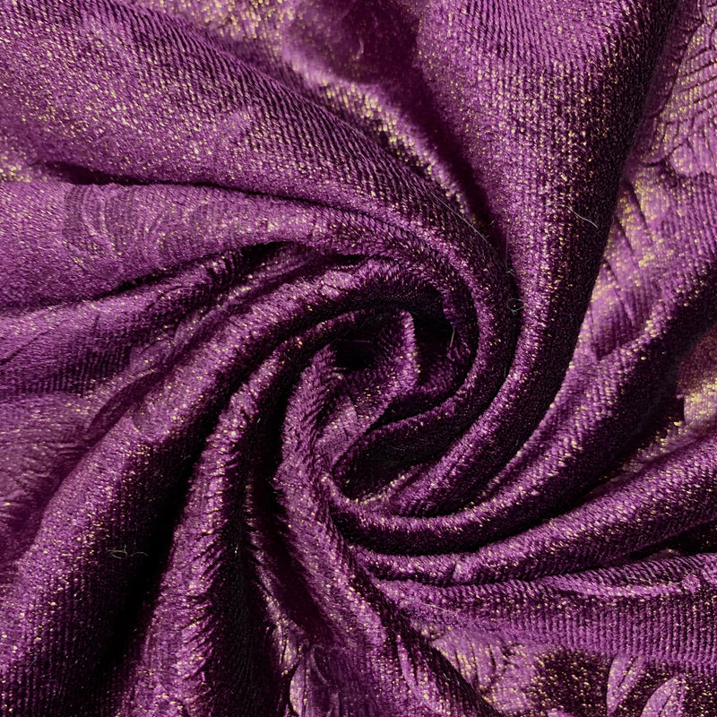 Anne EGGPLANT Embossed Floral Polyester Stretch Velvet Fabric for Bows, Headwraps, Top Knot, Scrunchies, Clothes, Costumes, Crafts