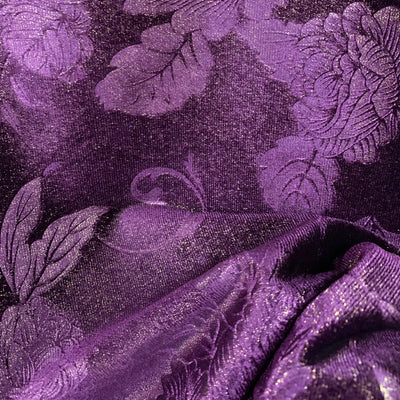 Anne EGGPLANT Embossed Floral Polyester Stretch Velvet Fabric for Bows, Headwraps, Top Knot, Scrunchies, Clothes, Costumes, Crafts