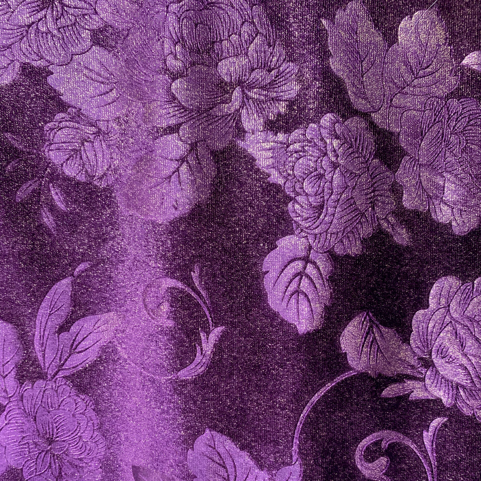 Anne EGGPLANT Embossed Floral Polyester Stretch Velvet Fabric for Bows, Headwraps, Top Knot, Scrunchies, Clothes, Costumes, Crafts