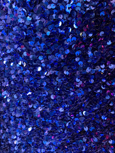Stephanie ROYAL BLUE Overlap Sequins on ROYAL Blue Stretch Velvet Fabric by the Yard for Gowns, Apparel, Costumes, Crafts - 10185