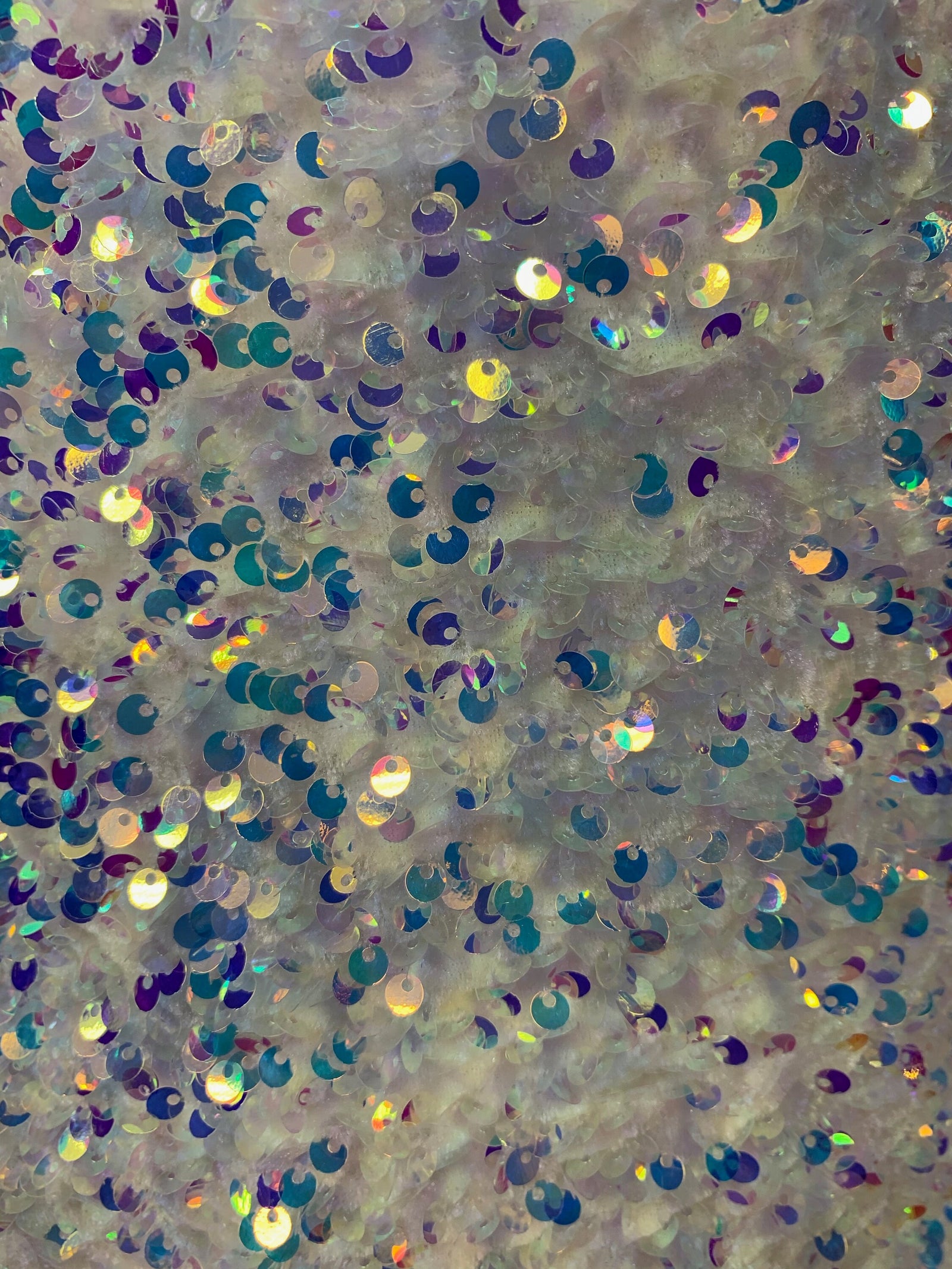 Stephanie SILVER IRIDESCENT Overlap Sequins on IVORY Stretch Velvet Fabric by the Yard for Gowns, Apparel, Costumes, Crafts - 10185