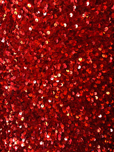 Stephanie RED Overlap Sequins on RED Stretch Velvet Fabric by the Yard for Gowns, Apparel, Costumes, Crafts - 10185