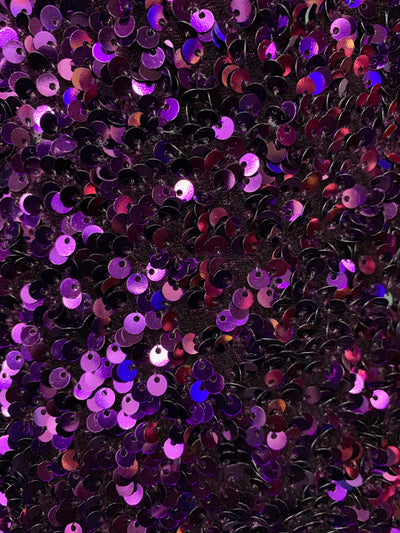 Stephanie PURPLE Overlap Sequins on PURPLE Stretch Velvet Fabric by the Yard for Gowns, Apparel, Costumes, Crafts - 10185