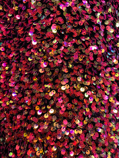 Stephanie MULTI COLORED Overlap Sequins on BLACK Stretch Velvet Fabric by the Yard for Gowns, Apparel, Costumes, Crafts - 10185