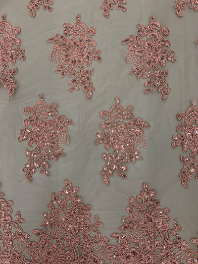 Brianna DARK DUSTY ROSE Polyester Floral Embroidery with Sequins on Mesh Lace Fabric by the Yard - 10020