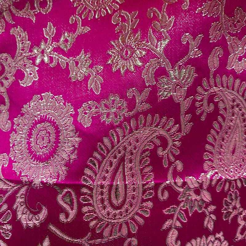 Holly FUCHSIA Paisley Floral Brocade Chinese Satin Fabric by the Yard - 10129