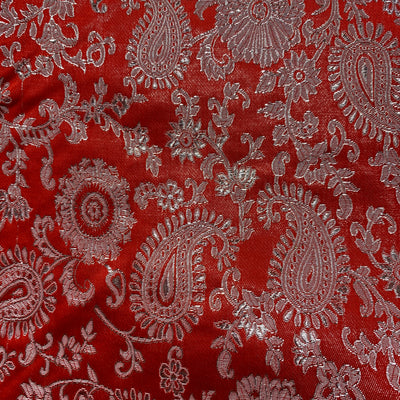 Holly RED Paisley Floral Brocade Chinese Satin Fabric by the Yard - 10129