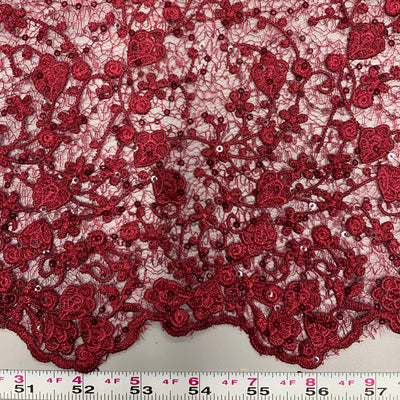 Braelyn BURGUNDY Polyester Floral Embroidery with Sequins on Web Mesh Lace Fabric by the Yard for Gown, Wedding, Bridesmaid, Prom - 10166