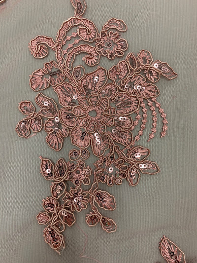 Brianna DARK DUSTY ROSE Polyester Floral Embroidery with Sequins on Mesh Lace Fabric by the Yard - 10020