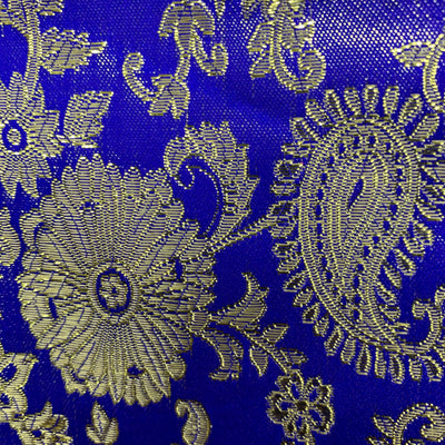 Holly ROYAL BLUE GOLD Paisley Floral Brocade Chinese Satin Fabric by the Yard - 10129