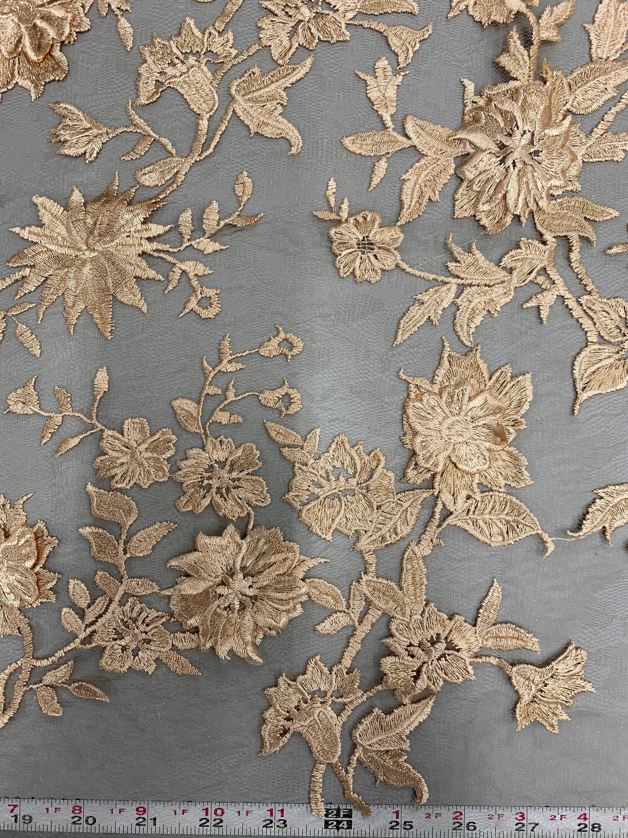 Nina BEIGE Polyester 3D Floral Embroidery on Mesh Lace Fabric by the Yard - 10032