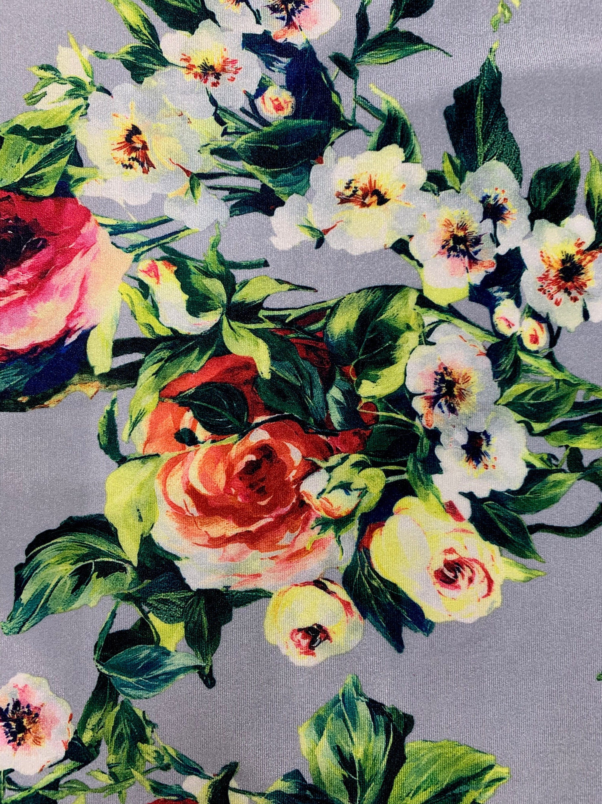 Sutton FLORAL Print 12 on Polyester Stretch Velvet for Bows, Topknot, Scrunchies, Clothes, Costumes, Crafts - 10171