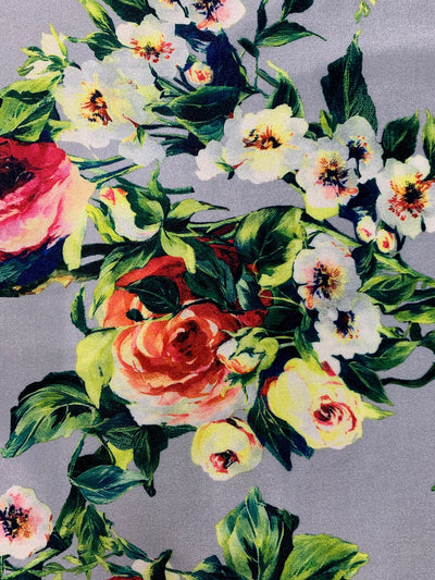 Sutton FLORAL Print 12 on Polyester Stretch Velvet for Bows, Topknot, Scrunchies, Clothes, Costumes, Crafts - 10171