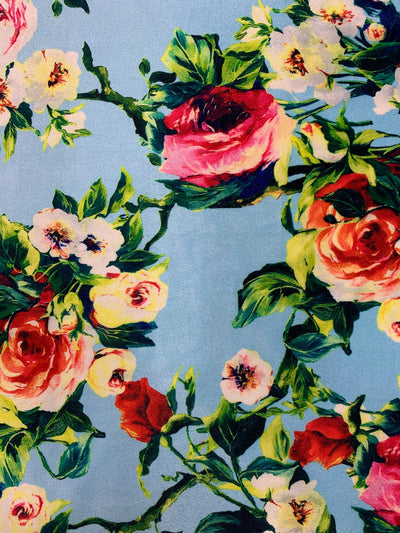 Sutton FLORAL Print 10 on Polyester Stretch Velvet for Bows, Topknot, Scrunchies, Clothes, Costumes, Crafts - 10171