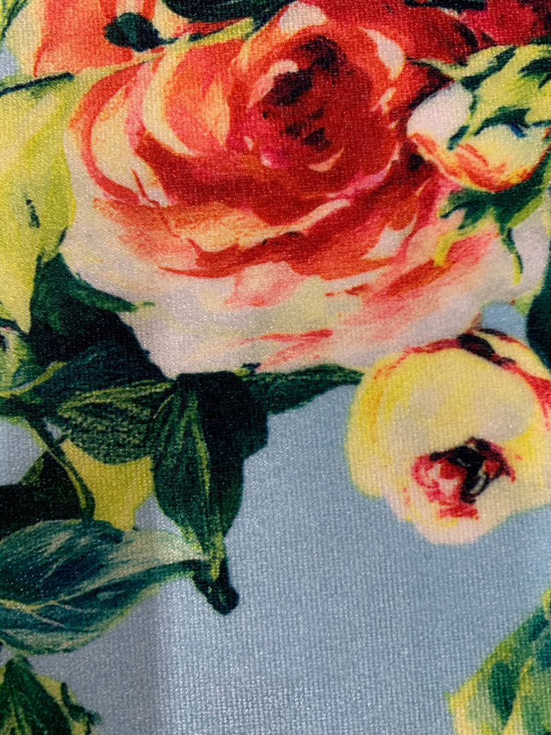 Sutton FLORAL Print 10 on Polyester Stretch Velvet for Bows, Topknot, Scrunchies, Clothes, Costumes, Crafts - 10171