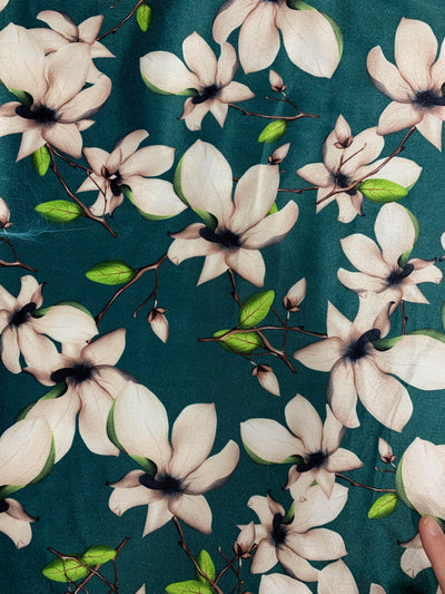 Sutton FLORAL Print 14 on Polyester Stretch Velvet for Bows, Topknot, Scrunchies, Clothes, Costumes, Crafts - 10171