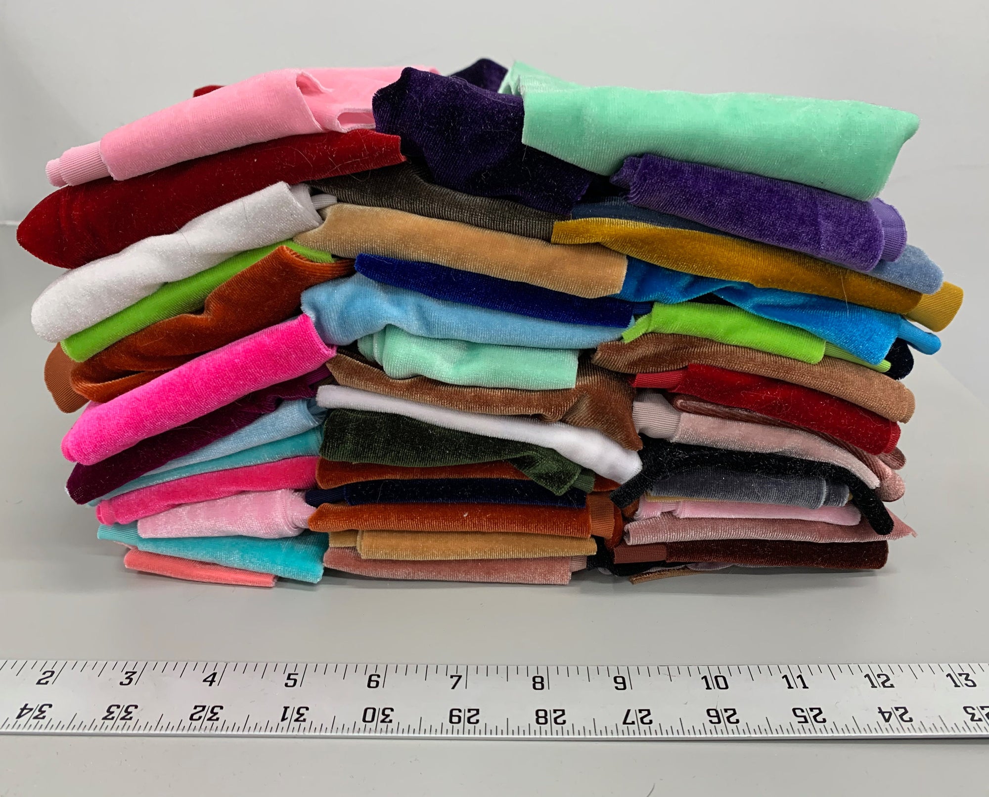 River 2 VARIOUS COLORS Polyester Stretch Velvet Fabric Scraps/Remnants/Off Cuts for Scrunchies, Headbands, Ribbons, Patterns, Crafts - 10131