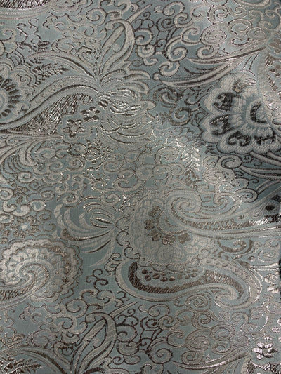 Brynn BABY BLUE SILVER Paisley Floral Brocade Chinese Satin Fabric by the Yard - 10054