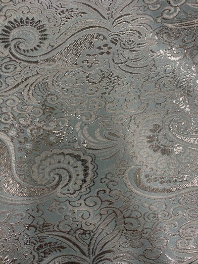 Brynn BABY BLUE SILVER Paisley Floral Brocade Chinese Satin Fabric by the Yard - 10054