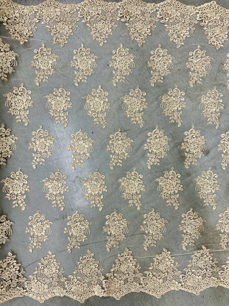 Brianna CHAMPAGNE Polyester Floral Embroidery with Sequins on Mesh Lace Fabric by the Yard - 10020