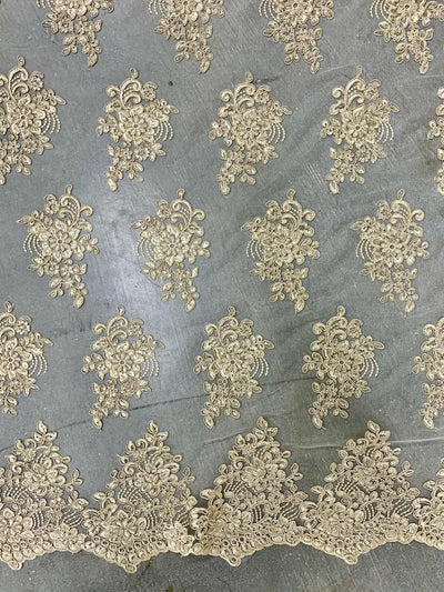 Brianna CHAMPAGNE Polyester Floral Embroidery with Sequins on Mesh Lace Fabric by the Yard - 10020