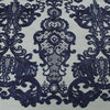 Vivian NAVY BLUE Polyester Embroidery with Sequins on Mesh Lace Fabric by the Yard for Gown, Wedding, Bridesmaid, Prom - 10003