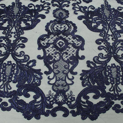 Vivian NAVY BLUE Polyester Embroidery with Sequins on Mesh Lace Fabric by the Yard for Gown, Wedding, Bridesmaid, Prom - 10003