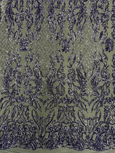 Phoebe DUSTY BLUE Sequins on Light Blue Mesh Lace Fabric by the Yard - 10062