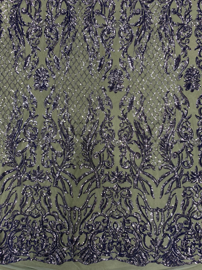 Phoebe DUSTY BLUE Sequins on Light Blue Mesh Lace Fabric by the Yard - 10062