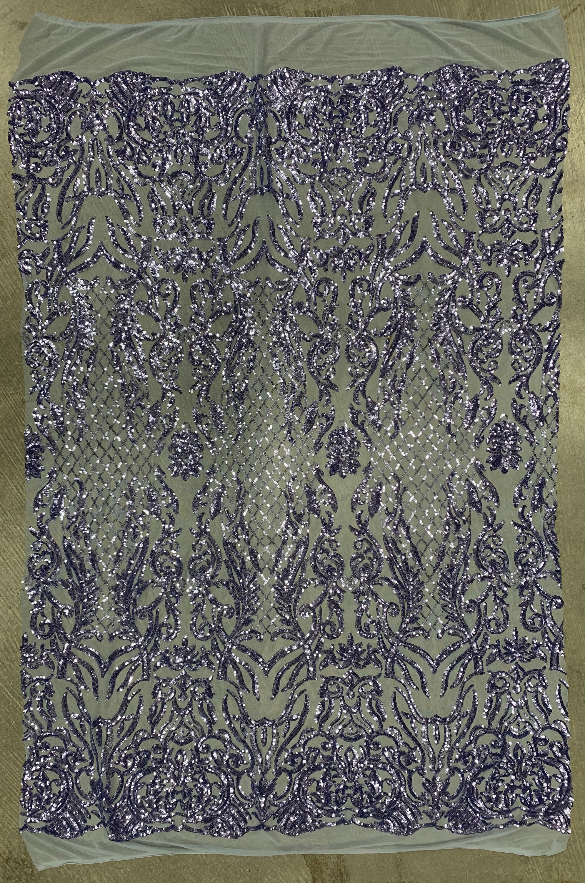 Phoebe DUSTY BLUE Sequins on Light Blue Mesh Lace Fabric by the Yard - 10062