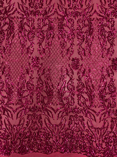 Phoebe DARK PINK Sequins on Dark Pink Mesh Lace Fabric by the Yard - 10062