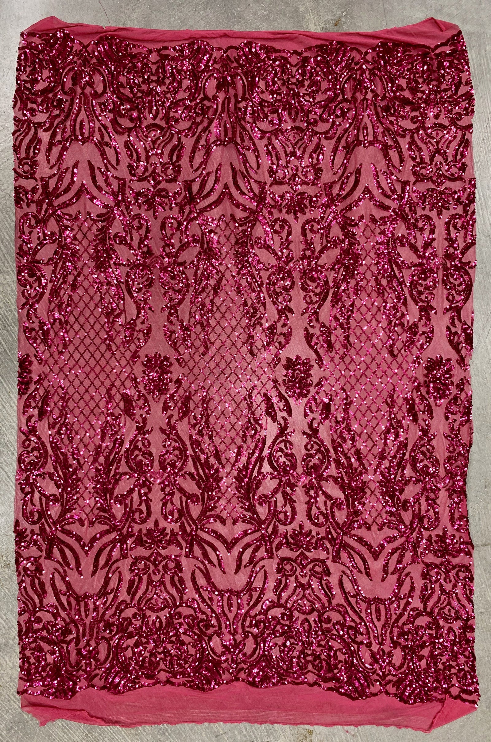Phoebe DARK PINK Sequins on Dark Pink Mesh Lace Fabric by the Yard - 10062