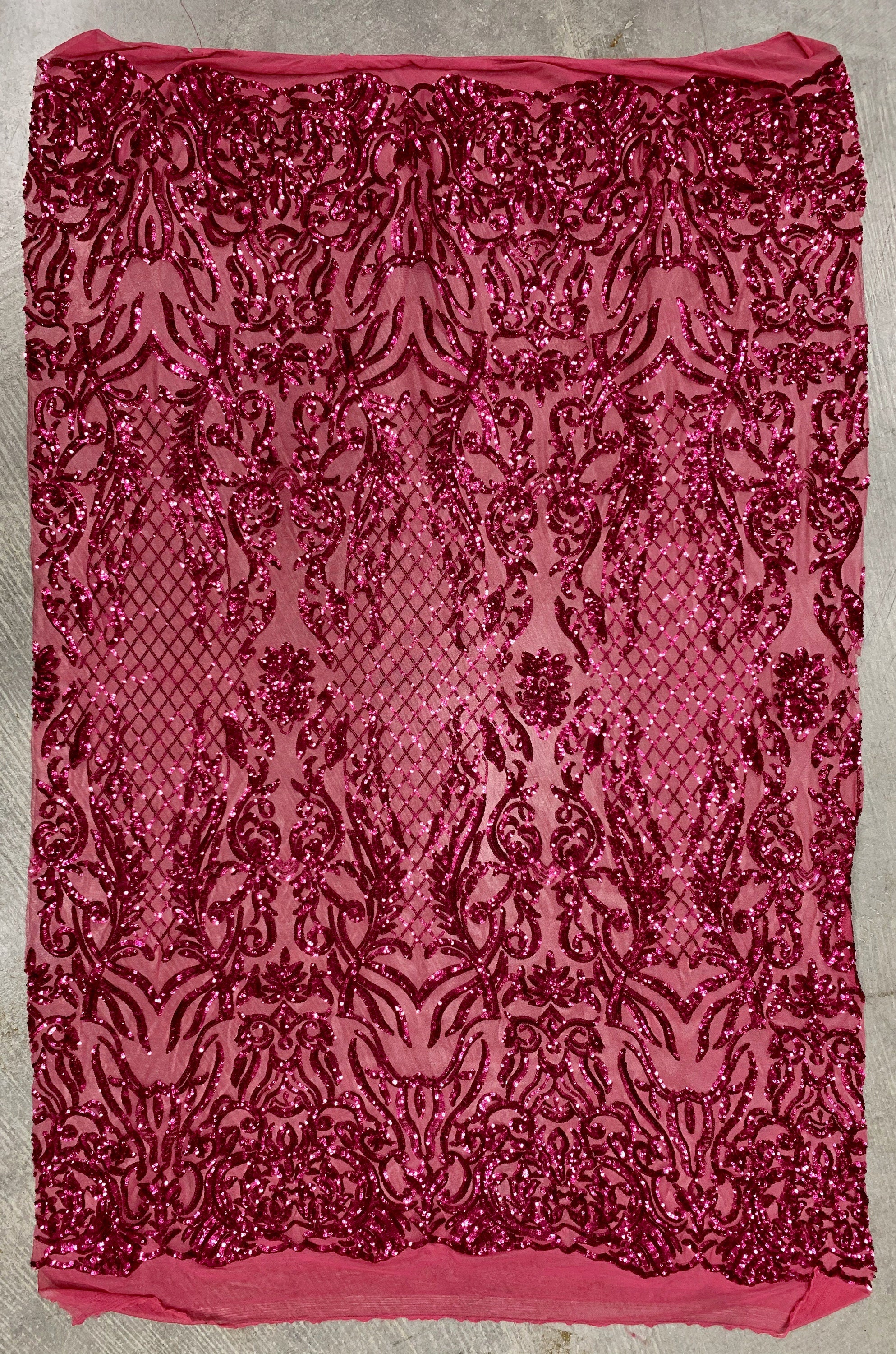 Phoebe DARK PINK Sequins on Dark Pink Mesh Lace Fabric by the Yard - 10062