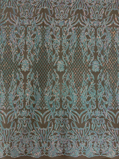 Phoebe IRIDESCENT WHITE Sequins on NUDE Mesh Lace Fabric by the Yard - 10062