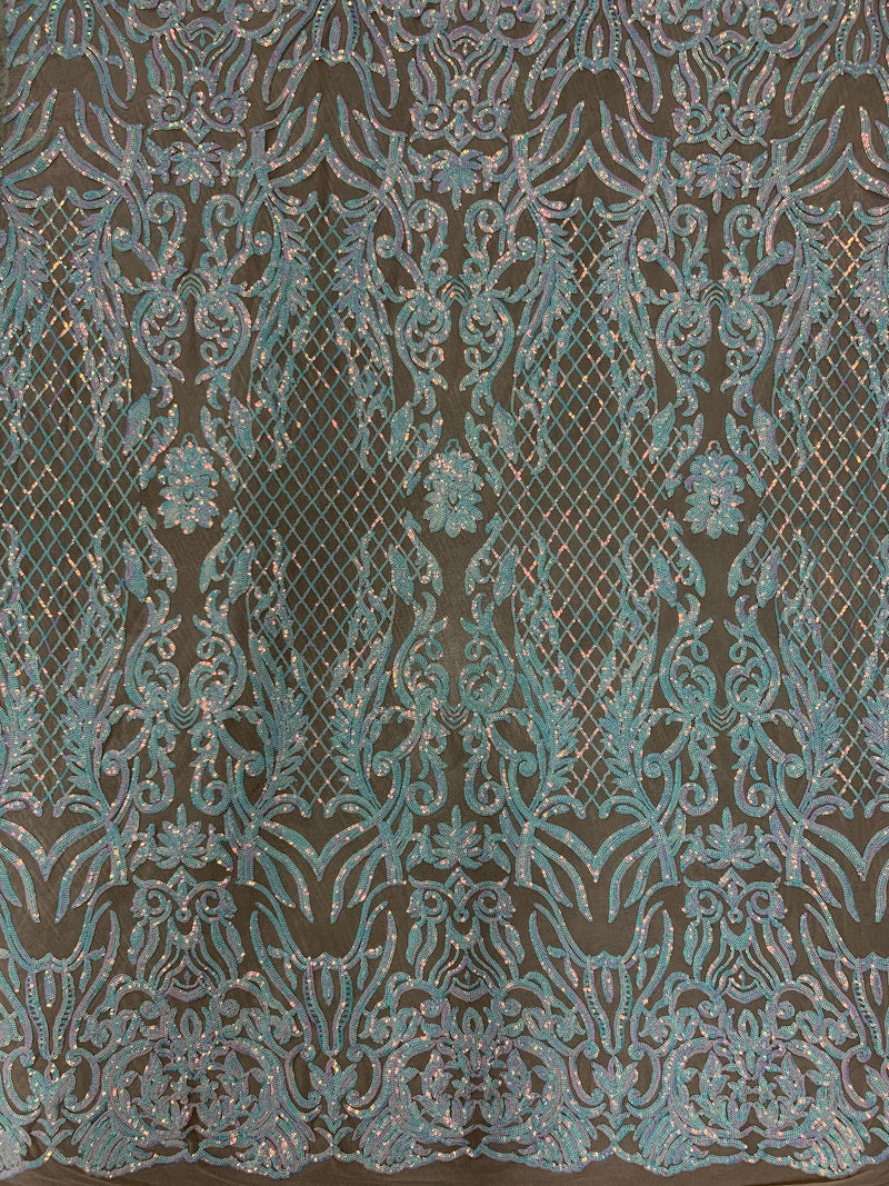 Phoebe IRIDESCENT WHITE Sequins on NUDE Mesh Lace Fabric by the Yard - 10062