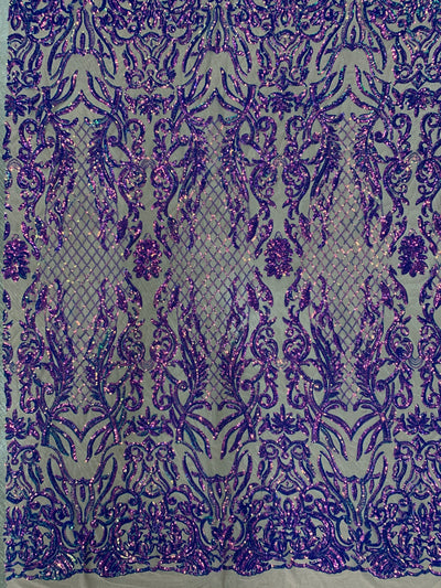 Phoebe IRIDESCENT PURPLE Sequins on NUDE Mesh Lace Fabric by the Yard - 10062