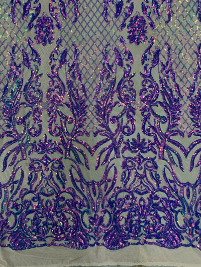 Phoebe IRIDESCENT PURPLE Sequins on NUDE Mesh Lace Fabric by the Yard - 10062