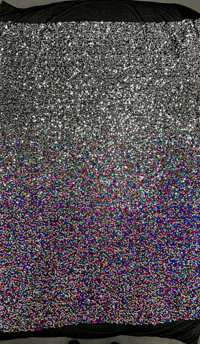 Jazmin OMBRE Two Tone Sequins on Black Stretch Mesh Lace Fabric by the Yard - 10183