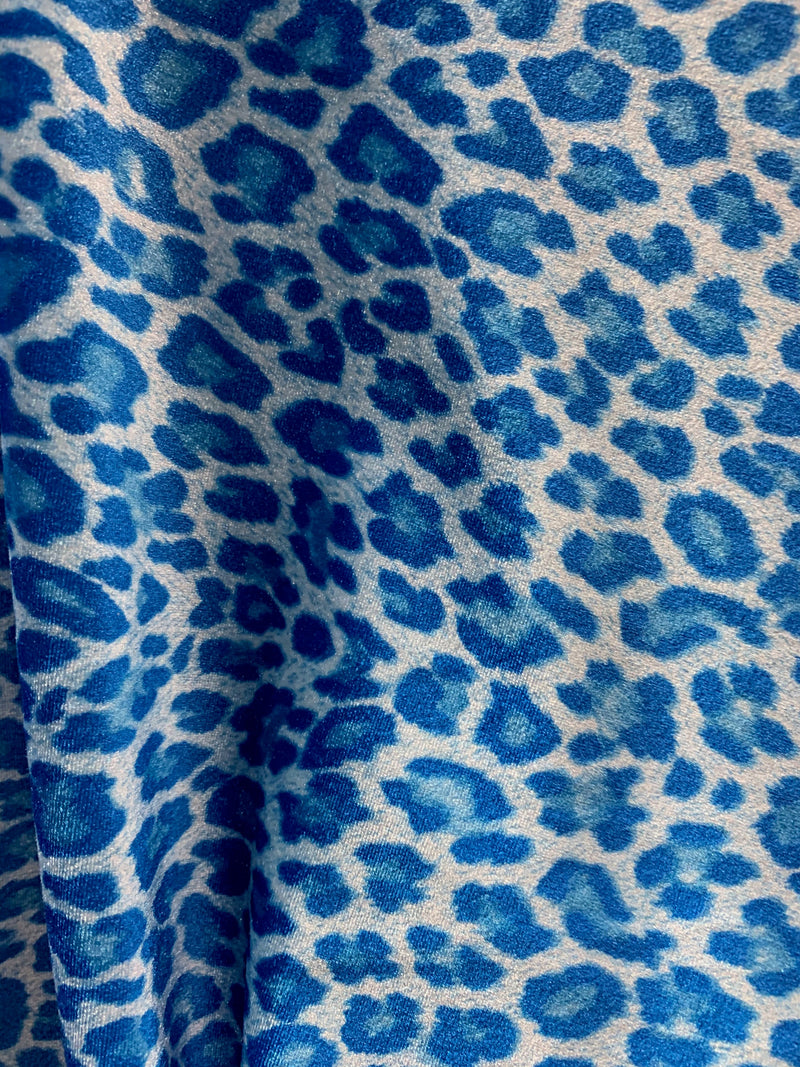 Dana TURQUOISE LIGHT BLUE Leopard Pattern Polyester Stretch Velvet Fabric for Bows, Top Knots, Scrunchies, Clothes, Costumes, Crafts - 10160