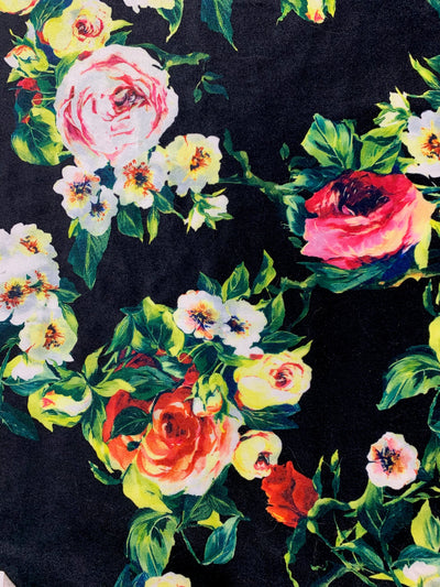 Sutton FLORAL Print 11 on Polyester Stretch Velvet for Bows, Topknot, Scrunchies, Clothes, Costumes, Crafts - 10171