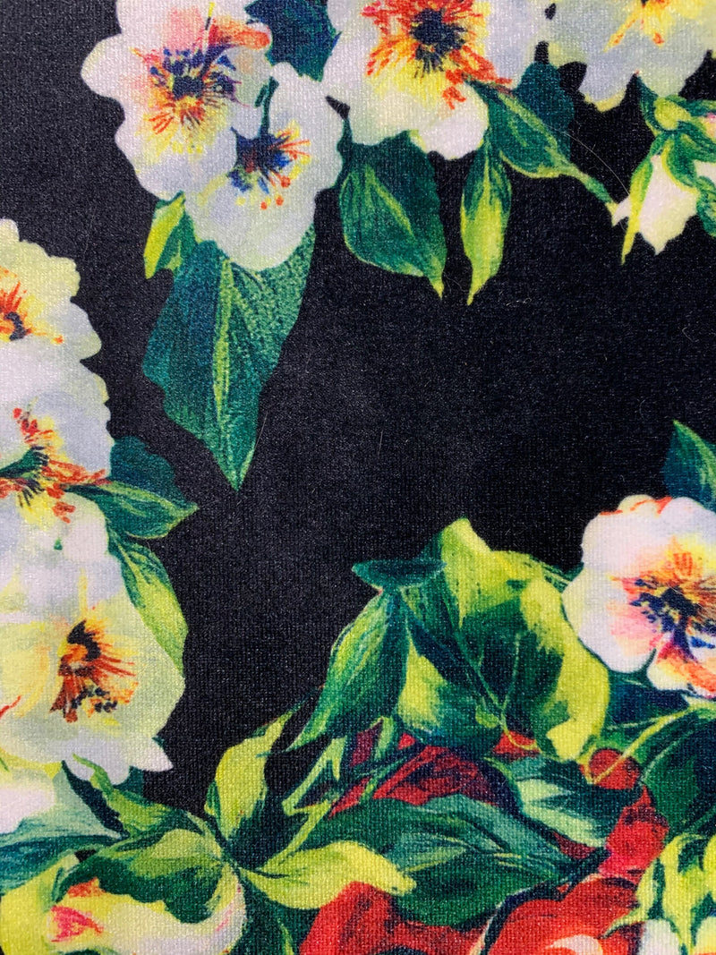 Sutton FLORAL Print 11 on Polyester Stretch Velvet for Bows, Topknot, Scrunchies, Clothes, Costumes, Crafts - 10171