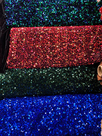 Stephanie HUNTER GREEN Overlap Sequins on Stretch Velvet Fabric by the Yard for Gowns, Apparel, Costumes, Crafts - 10185