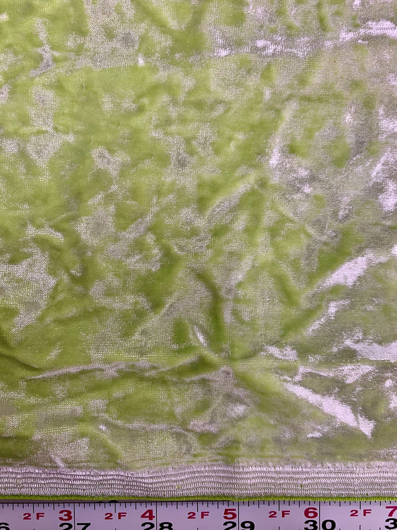 Samantha LIME GREEN SILVER Polyester Stretch Crushed Velvet Fabric by the Yard for Bows, Topknot. Headwraps, Clothes, Costumes, Crafts