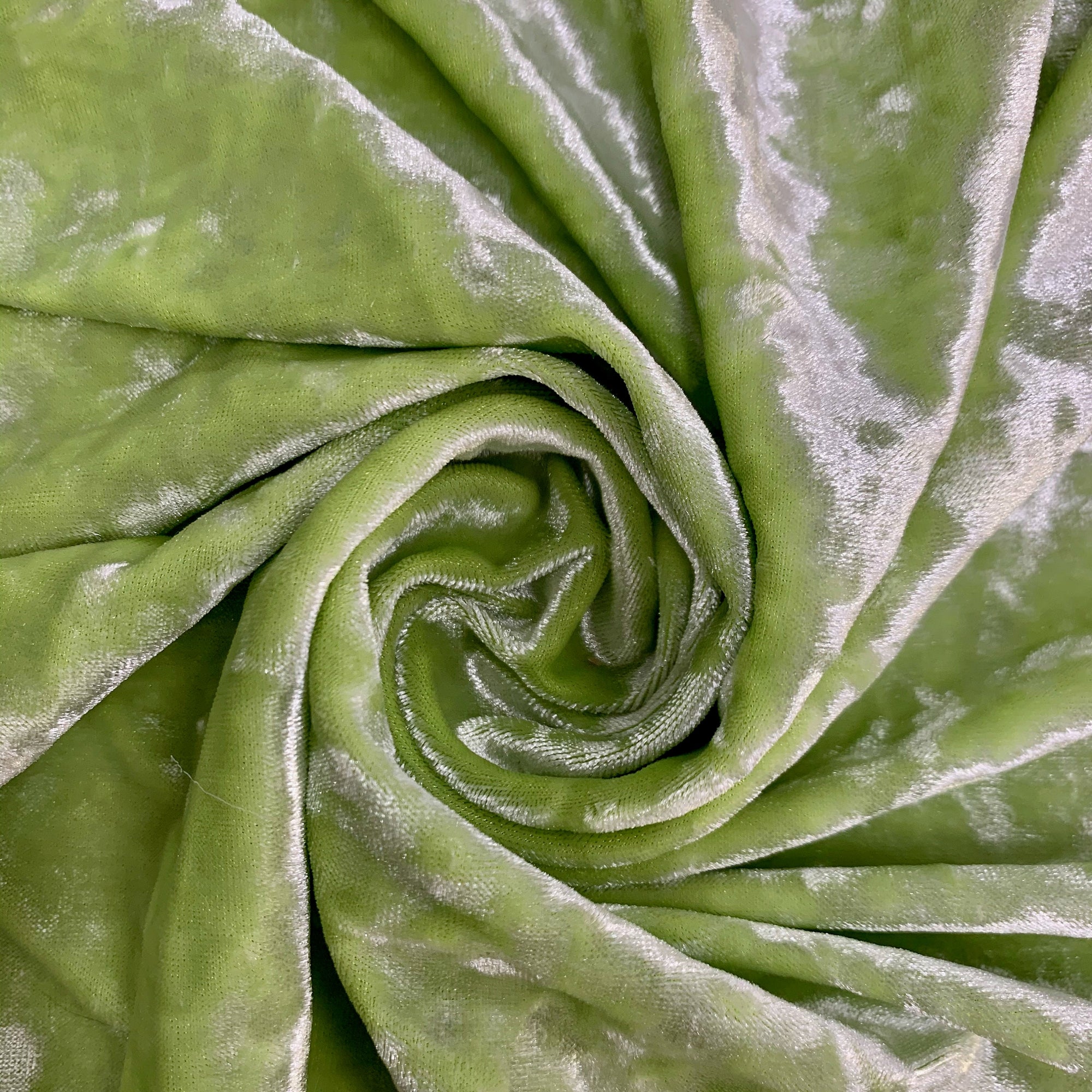 Samantha LIME GREEN SILVER Polyester Stretch Crushed Velvet Fabric by the Yard for Bows, Topknot. Headwraps, Clothes, Costumes, Crafts