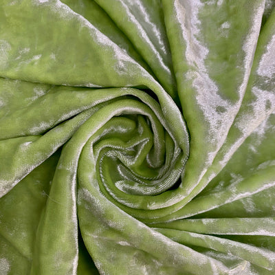 Samantha LIME GREEN SILVER Polyester Stretch Crushed Velvet Fabric by the Yard for Bows, Topknot. Headwraps, Clothes, Costumes, Crafts