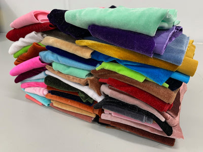 River 2 VARIOUS COLORS Polyester Stretch Velvet Fabric Scraps/Remnants/Off Cuts for Scrunchies, Headbands, Ribbons, Patterns, Crafts - 10131