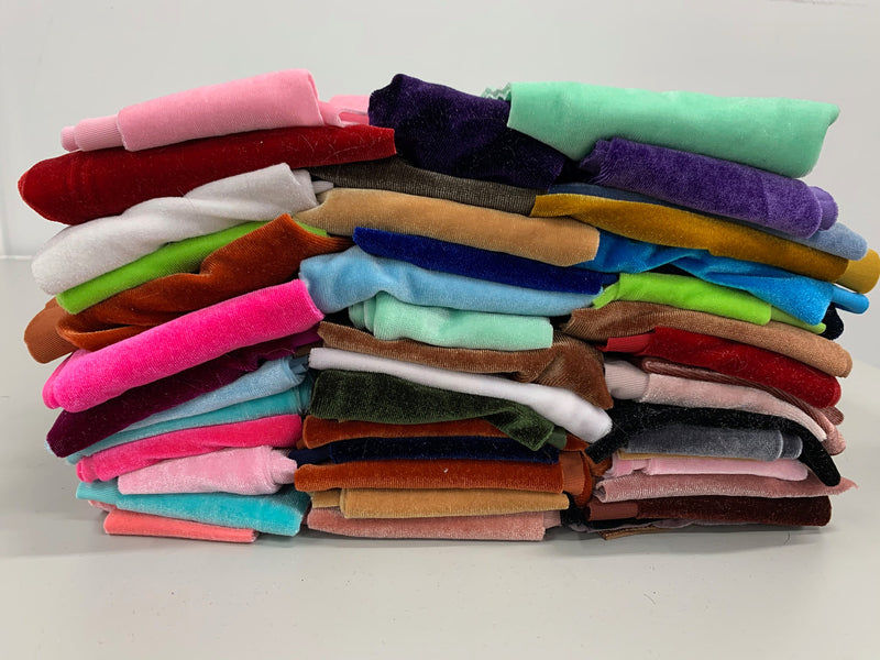 River 2 VARIOUS COLORS Polyester Stretch Velvet Fabric Scraps/Remnants/Off Cuts for Scrunchies, Headbands, Ribbons, Patterns, Crafts - 10131
