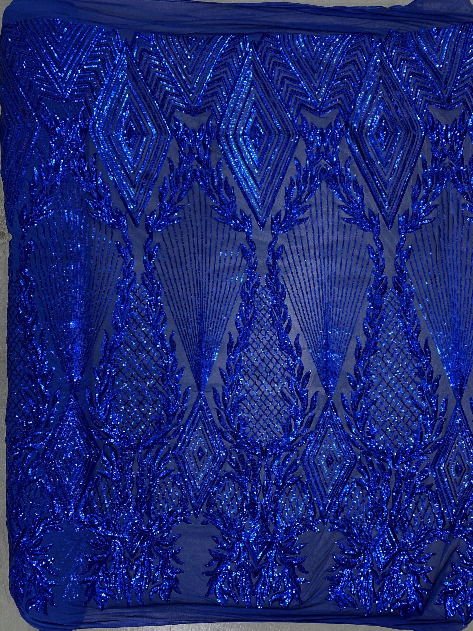 Francesca ROYAL BLUE Vines and Diamonds Pattern Sequins on Mesh Lace Fabric by the Yard - 10130