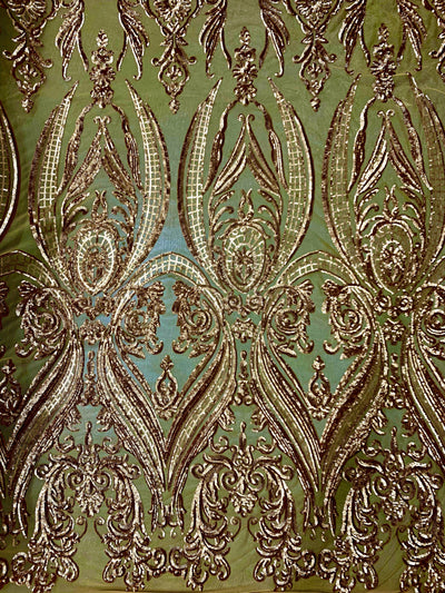 Alaina GOLD Curlicue Sequins on Mesh Lace Fabric by the Yard - 10018