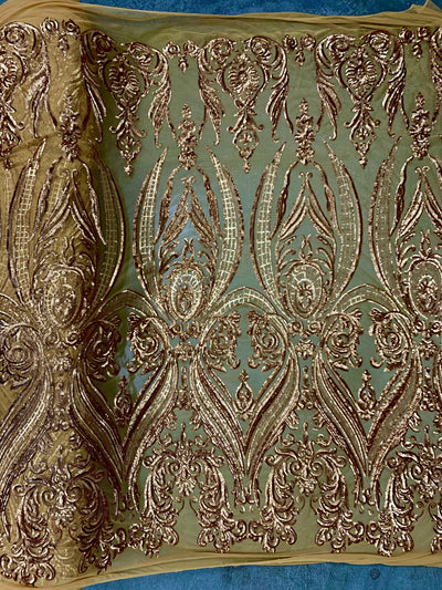 Alaina GOLD Curlicue Sequins on Mesh Lace Fabric by the Yard - 10018